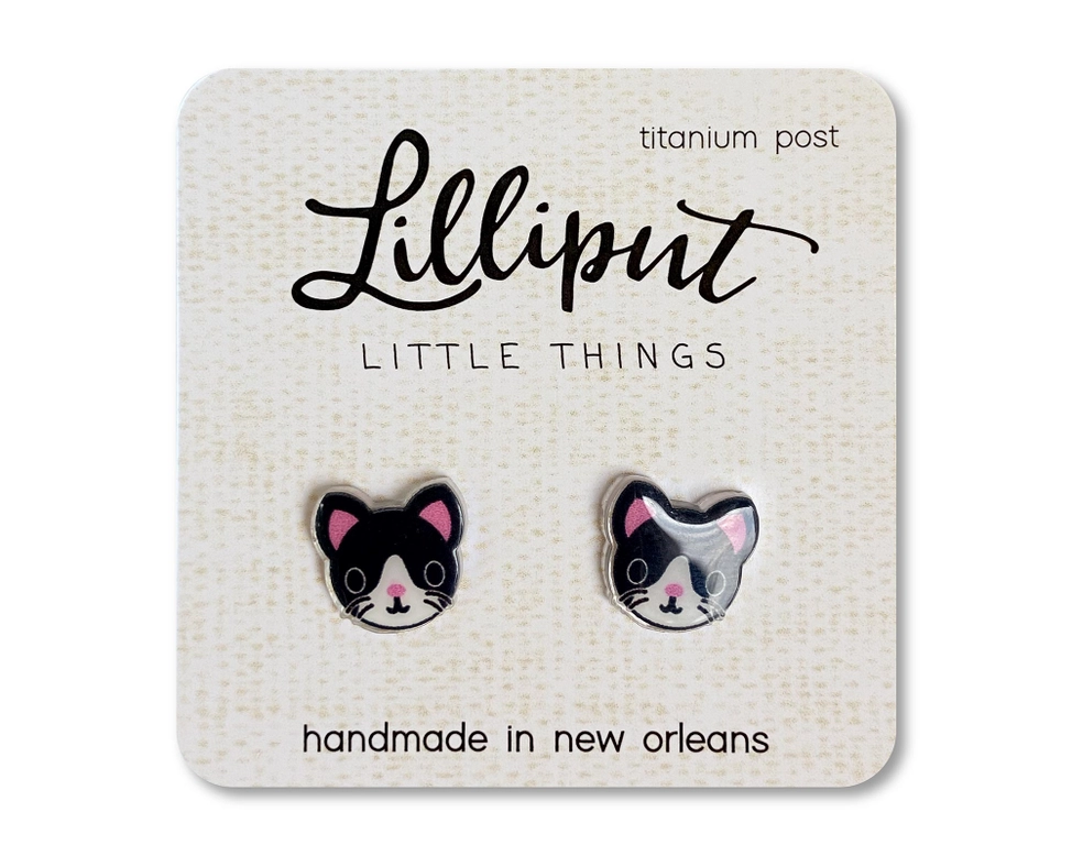 Cute Kitty Tuxedo Stud Earrings