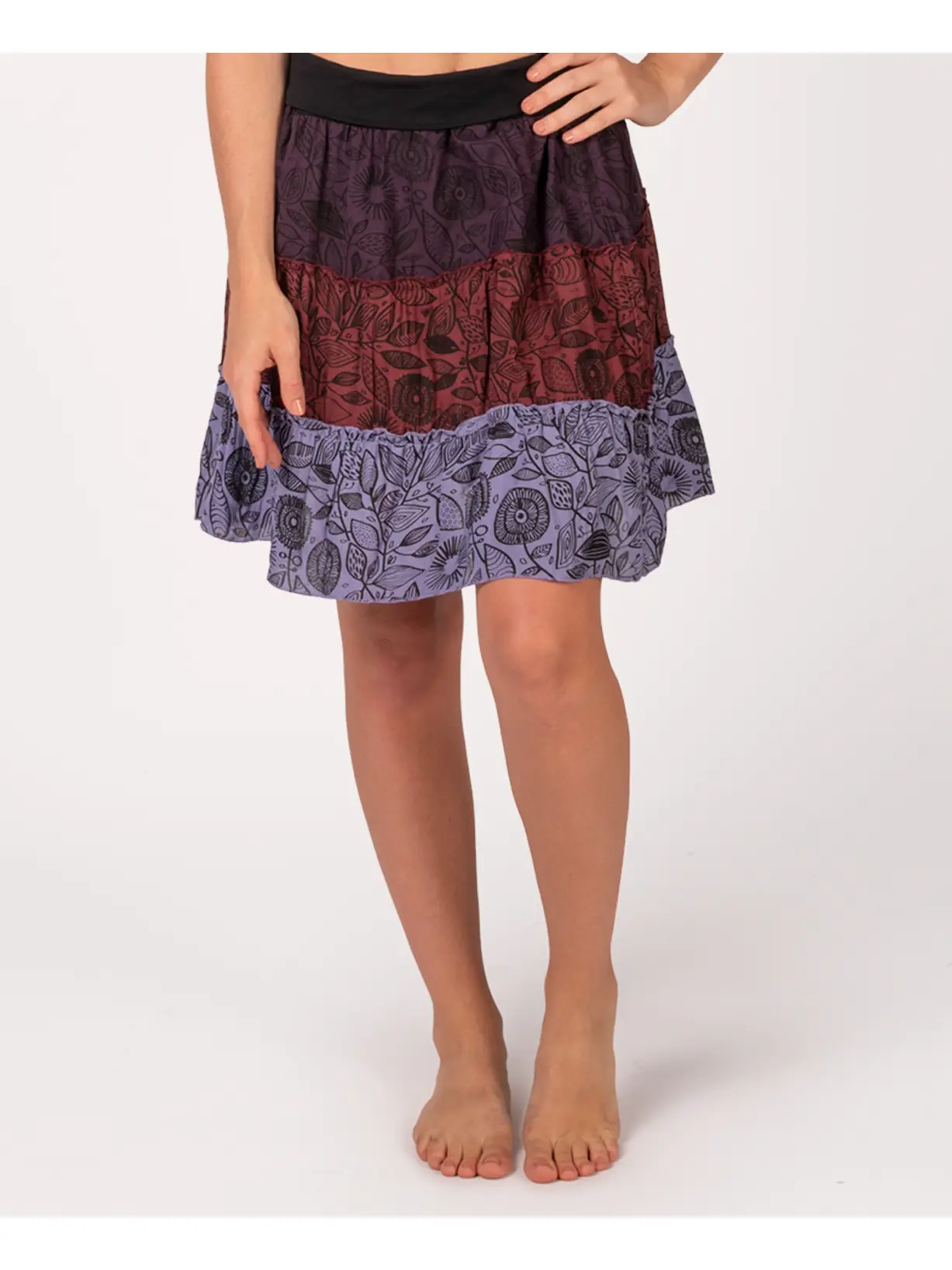 Three Tier Mini Skirt - Plum