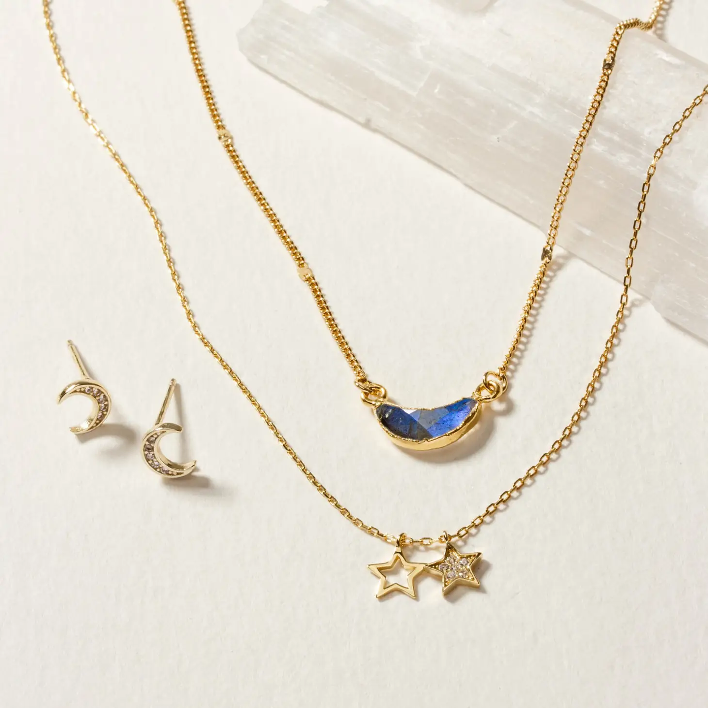Moon & Stars Necklace Set - Labradorite