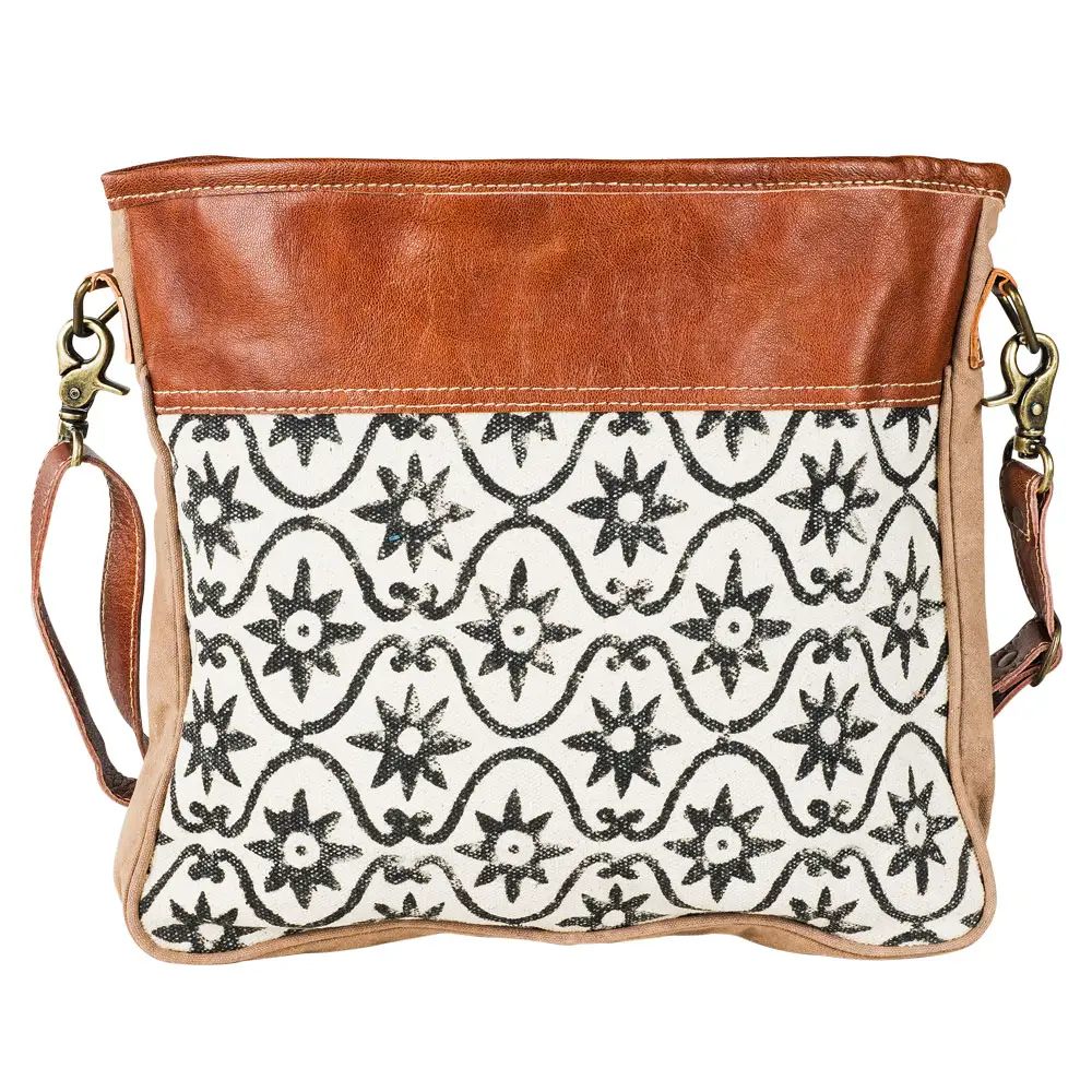 Vintage Tapestry Fabric Leather Trim Bag