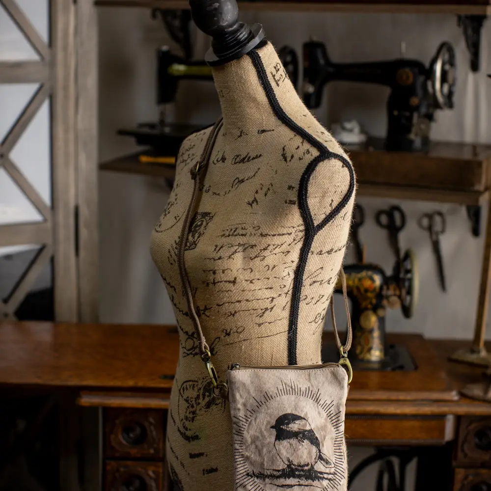 Chickadee Sunshine Upcycled Canvas Small Sling Bag