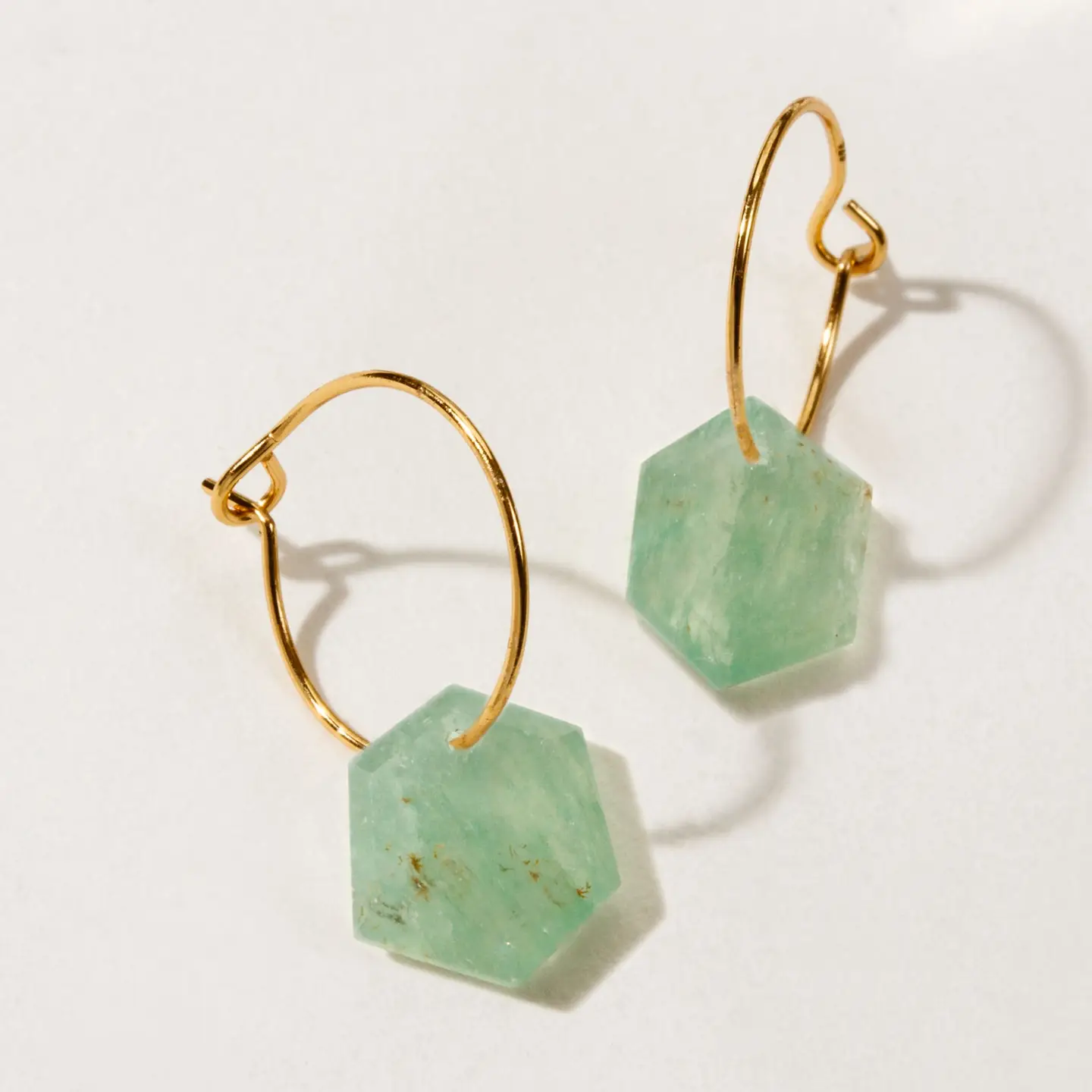 Geometry Mini Hoop Earrings Gold: Green Aventurine