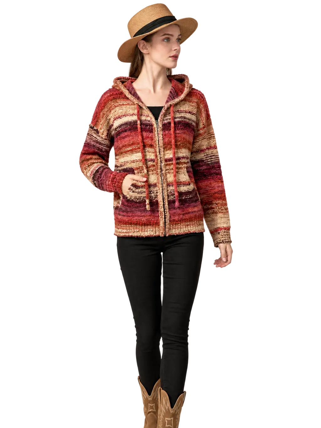 Fuzzy Zip Front Sweater Jacket