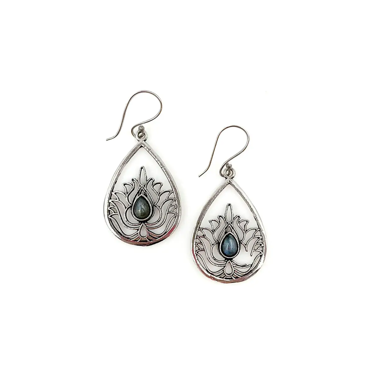 Lotus Teardrop Labradorite Earrings