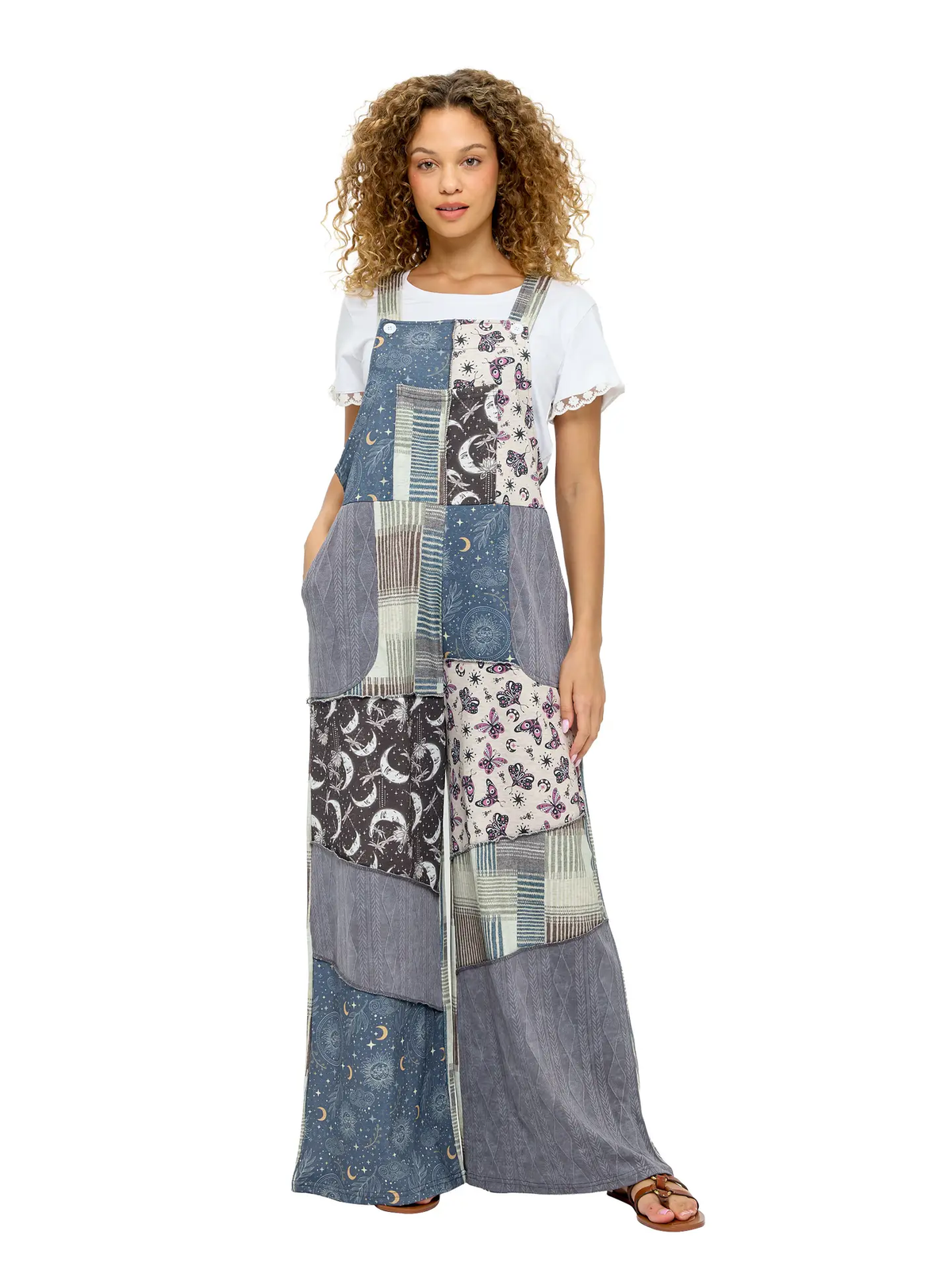 Whimsical Celestial Patchwork Overalls