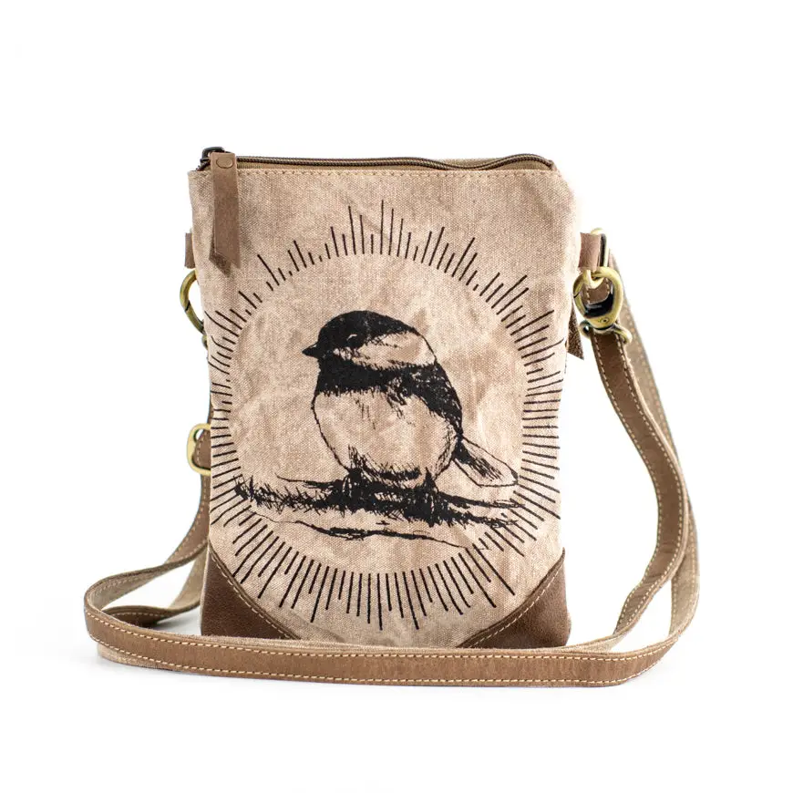 Chickadee Sunshine Upcycled Canvas Small Sling Bag