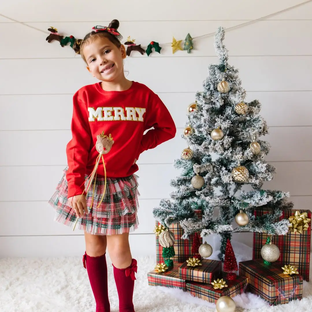 Girls Christmas Plaid Tulle Bow Headband