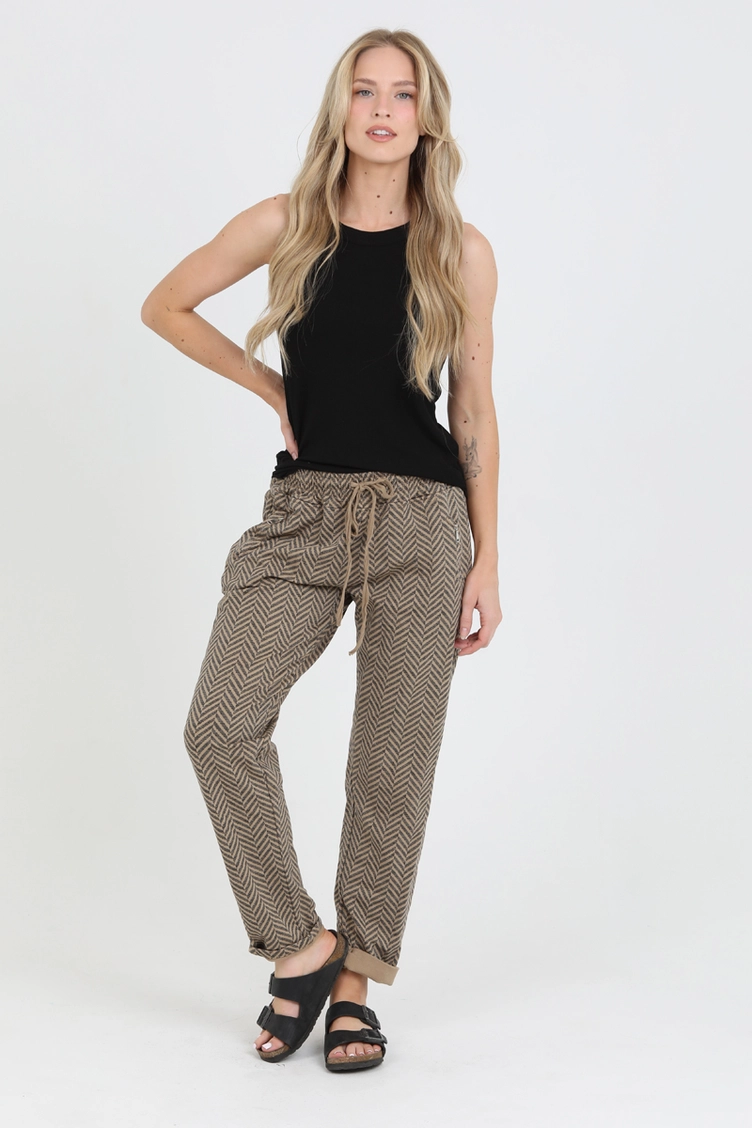 Herringbone Printed Joggers w/ Zipper Pocket