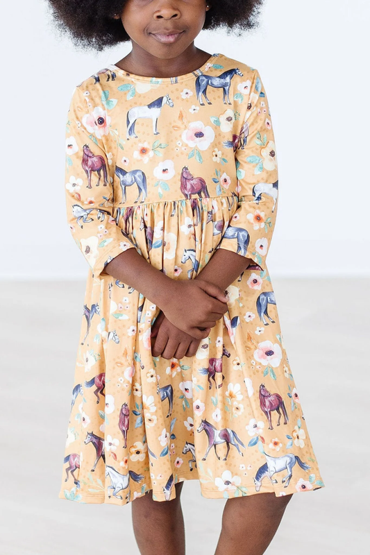 Girls Ponies & Poppies Twirl Dress