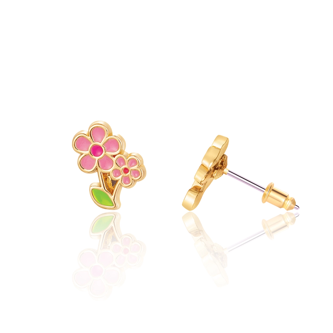 Two Pink Flower Stud Earrings