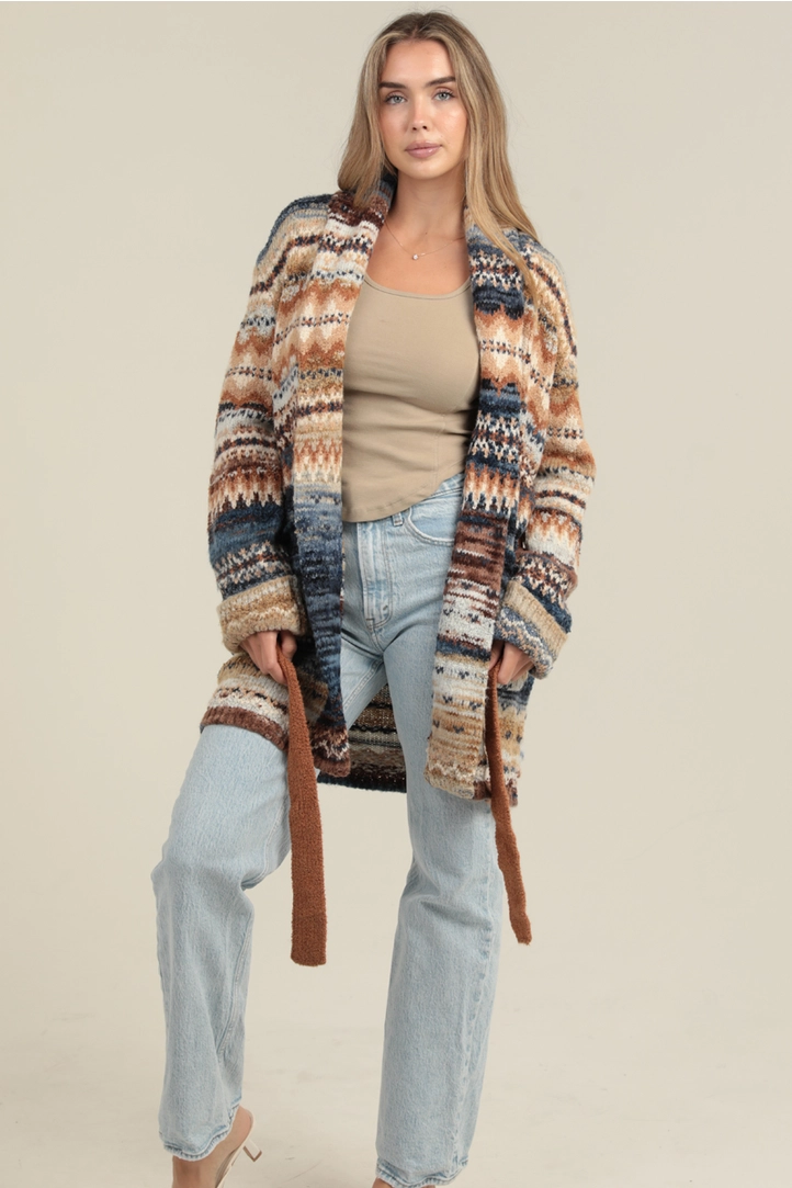 Sweater Cardigan With Tie Waist