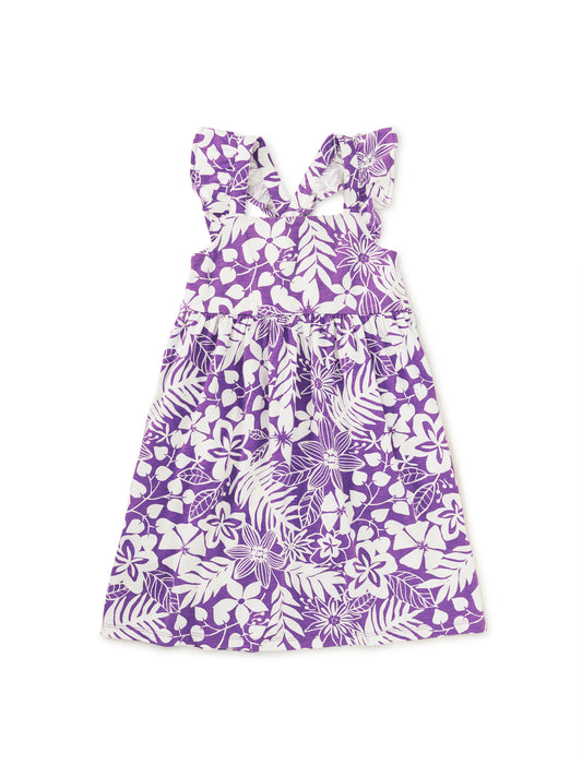 Girls Ruffle Strap Dress Tropical Purple