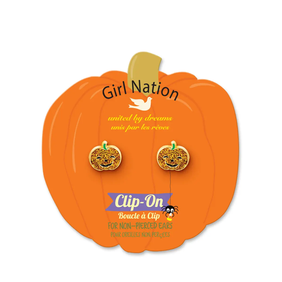 Glitter Pumpkin Clip On Earrings