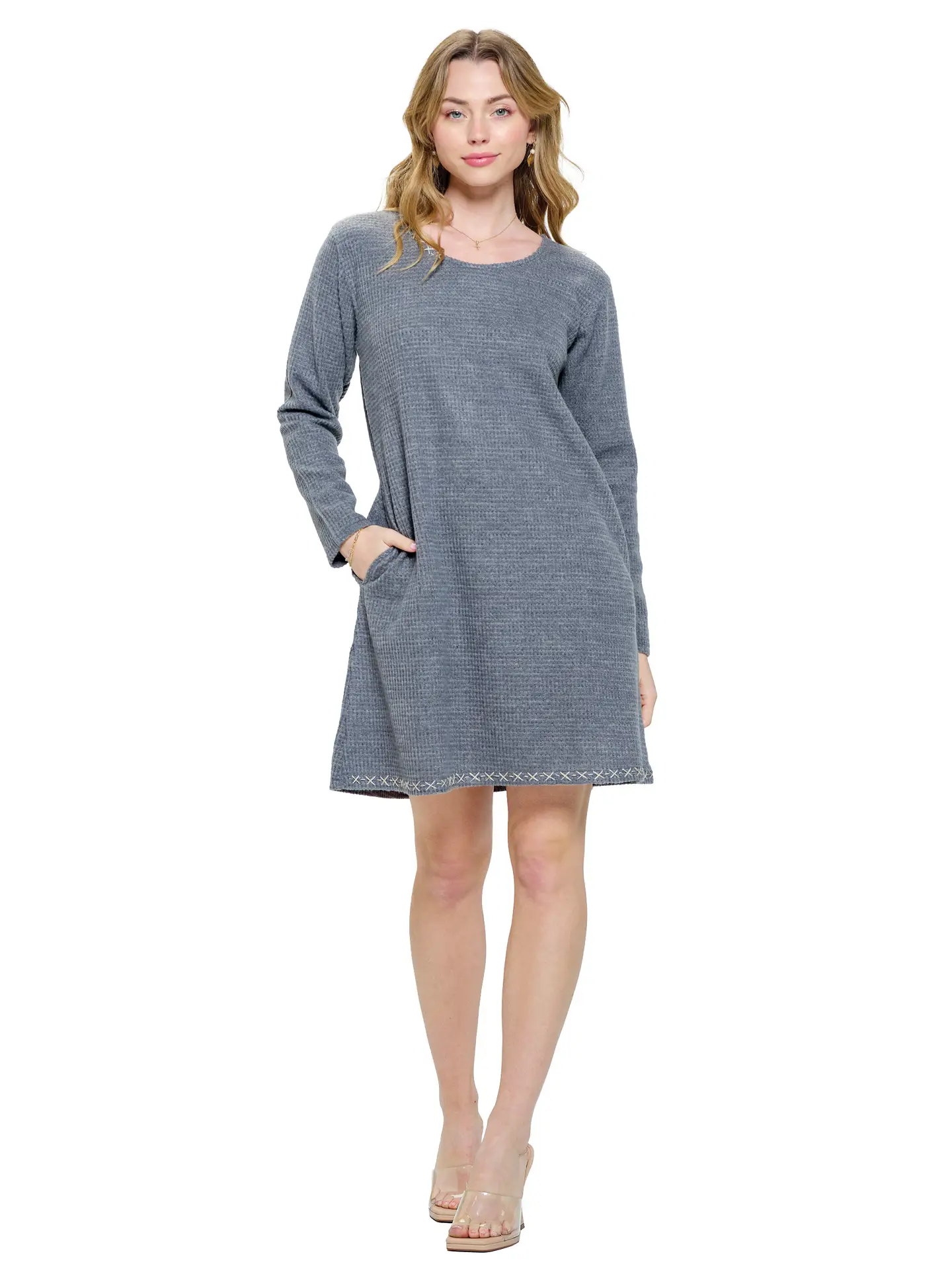 Cozy Ribbed Hand Stitch Accents Dress