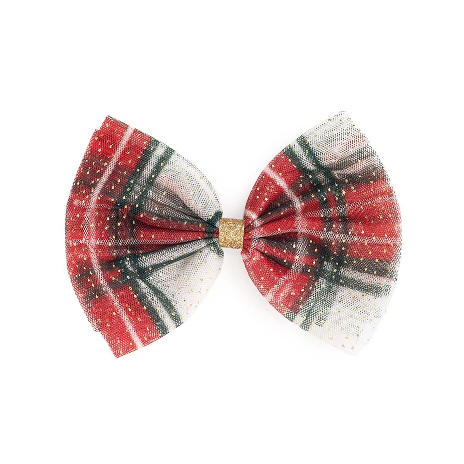 Girls Christmas Plaid Tulle Bow Clip
