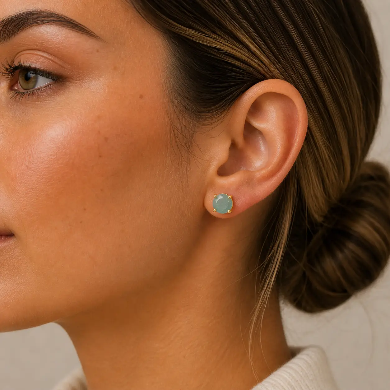 Round Amazonite Gold Earrings