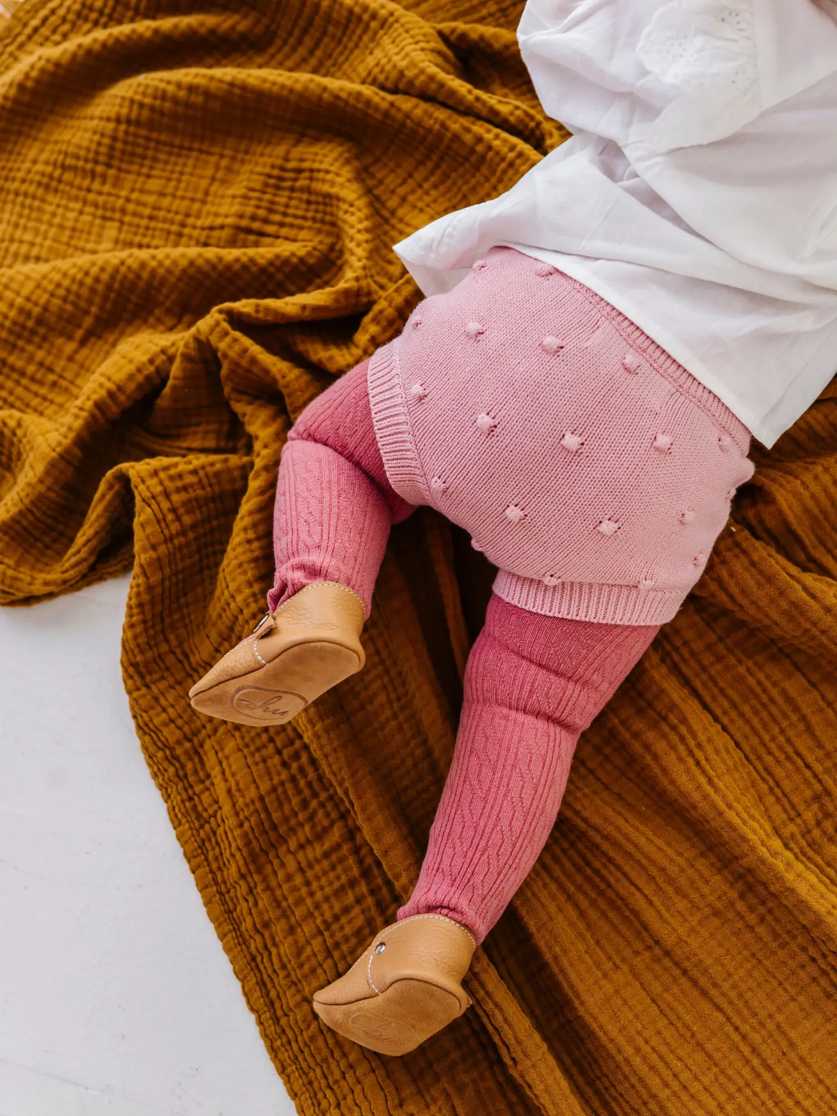 Baby Cable Knit Tights - Old Rose
