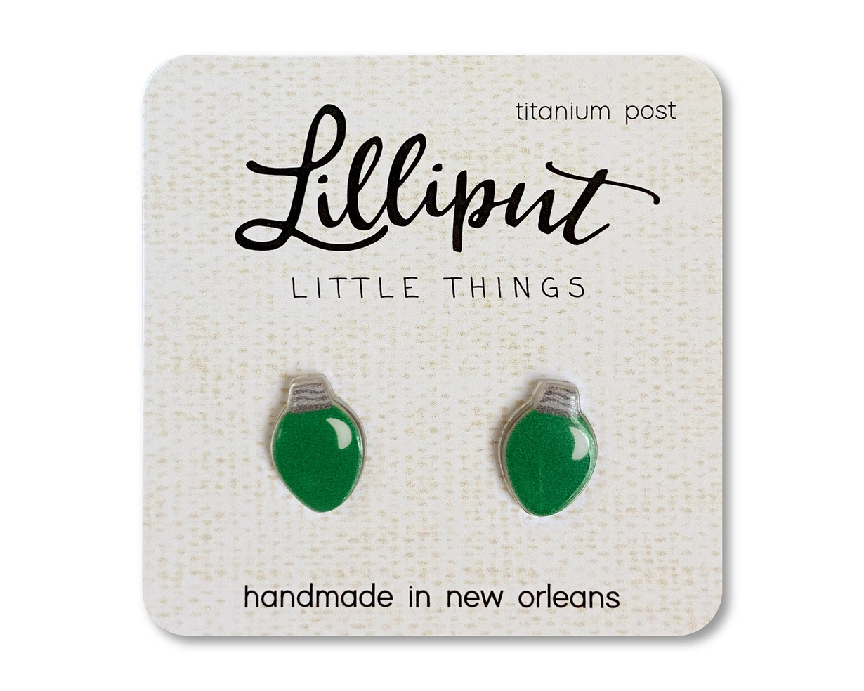 Green Light Bulb Stud Earrings