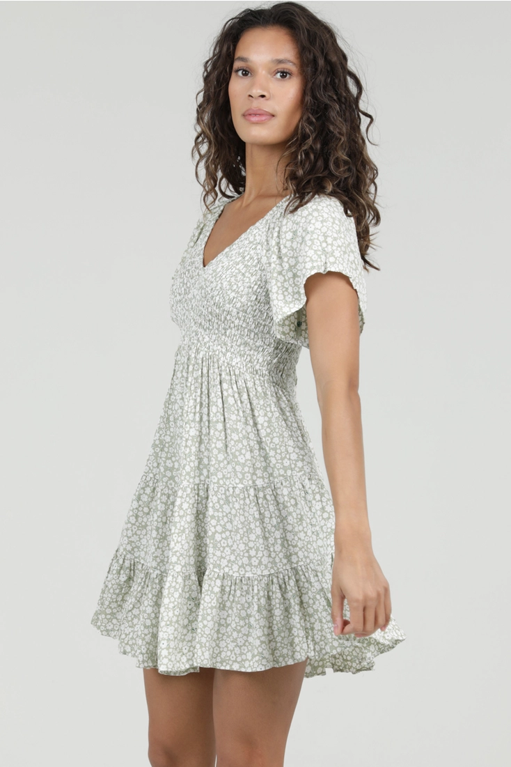 V-Neck Smocked Dress