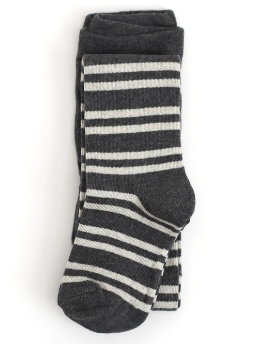 Girls Charcoal Striped Knit Tights