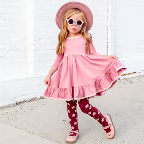 Girls Cable Knit Tights - Burgundy Flowers