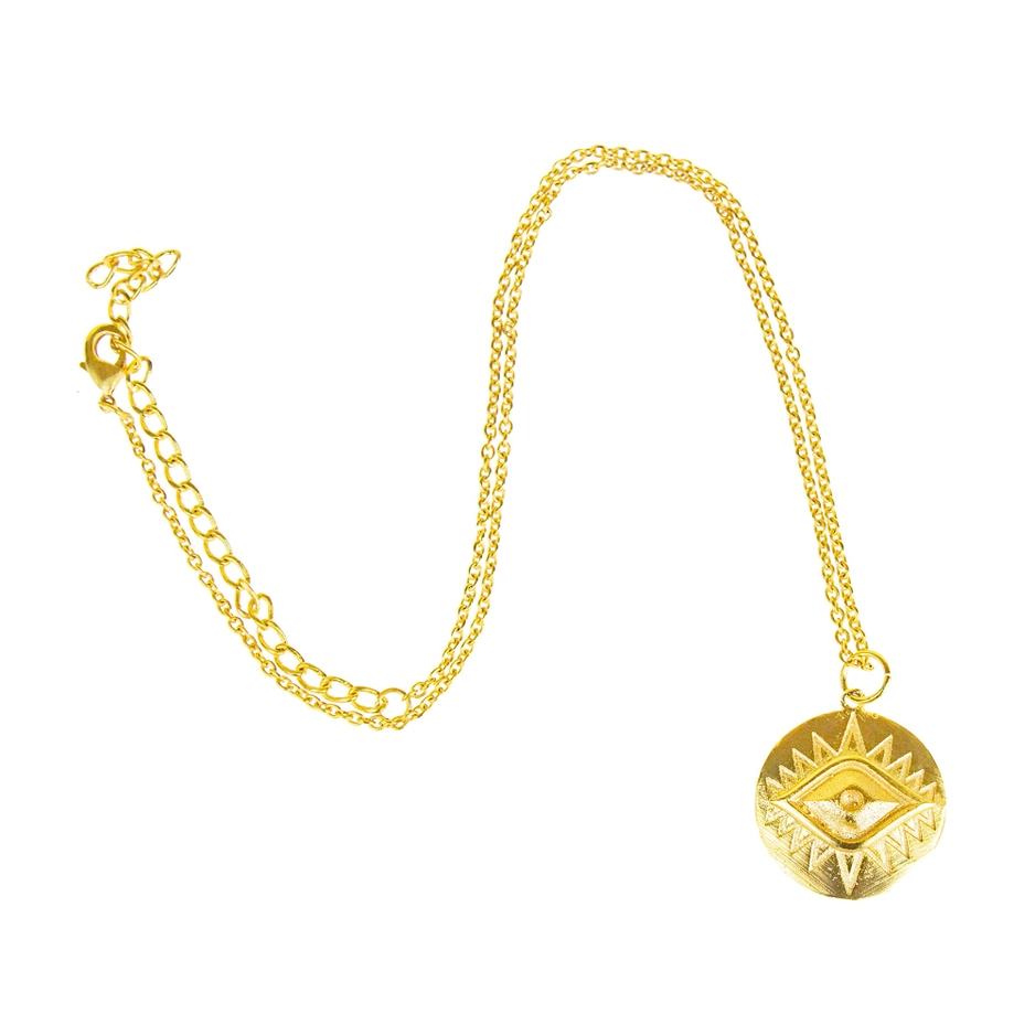 Brass Evil Eye Coin Necklace