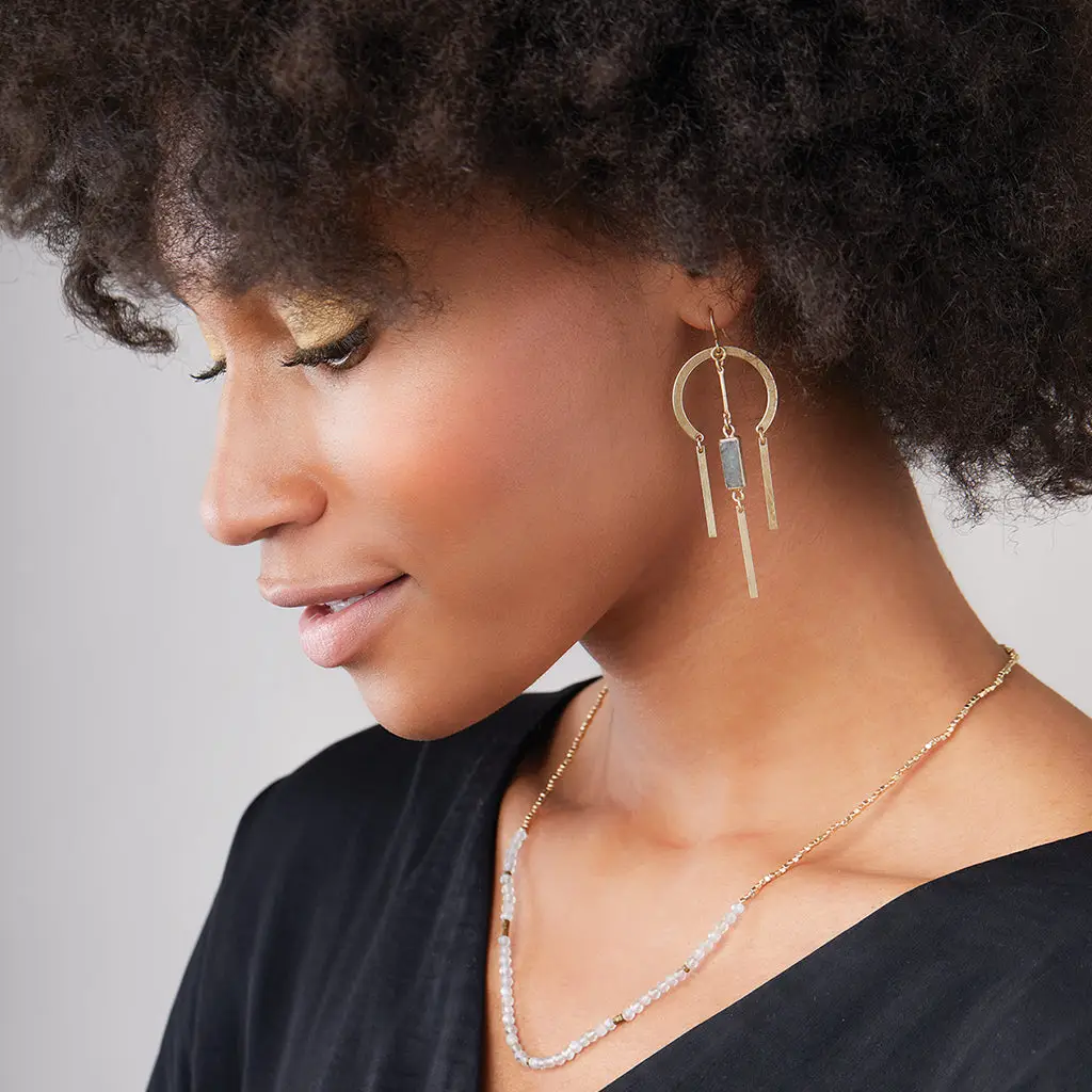 Stone Dream Catcher Earrings Labradorite Silver