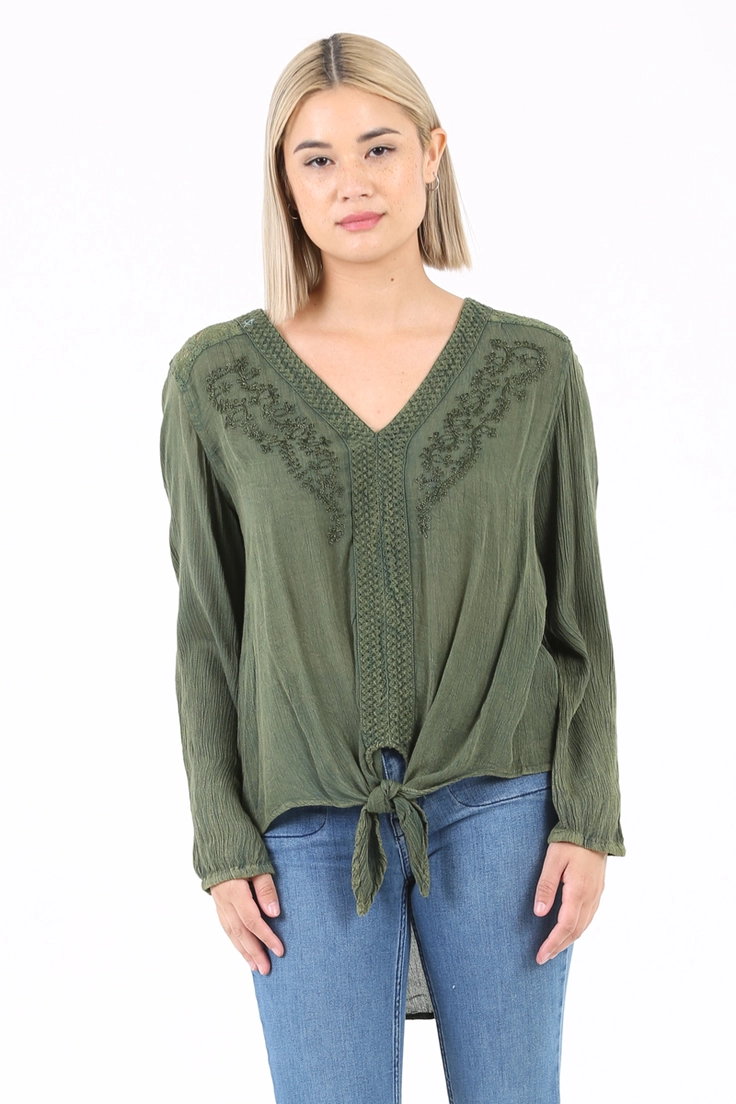 Tie Waist Embroidered Top