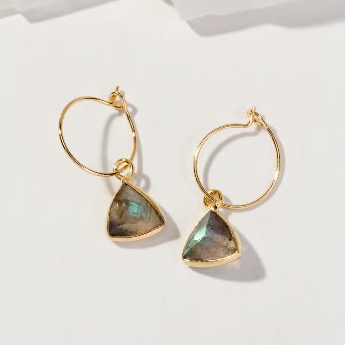 Mini Triangle Hoop Earrings - Labradorite