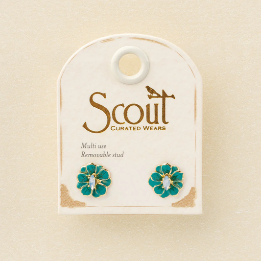 Enamel Flower Small Earrings Turquoise/Gold