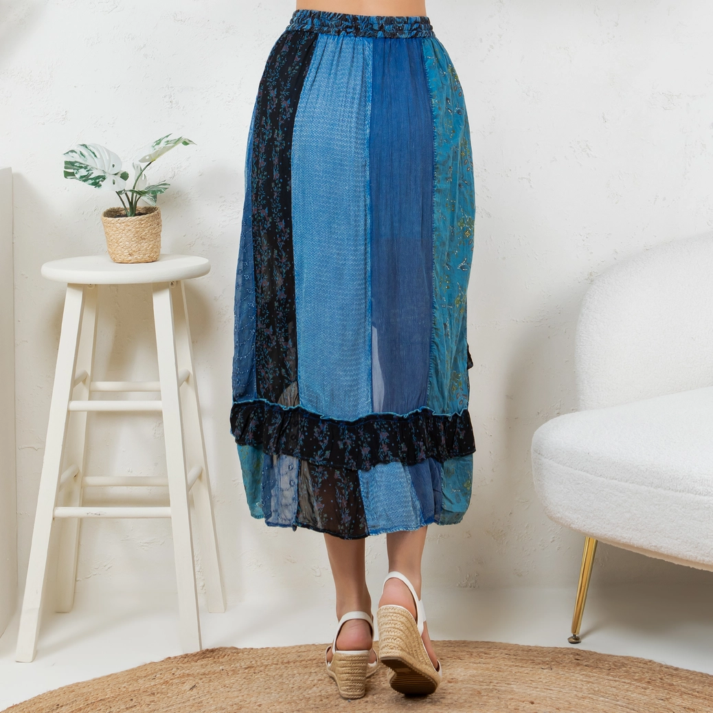 Ruffle Faux Wrap Midi Skirt