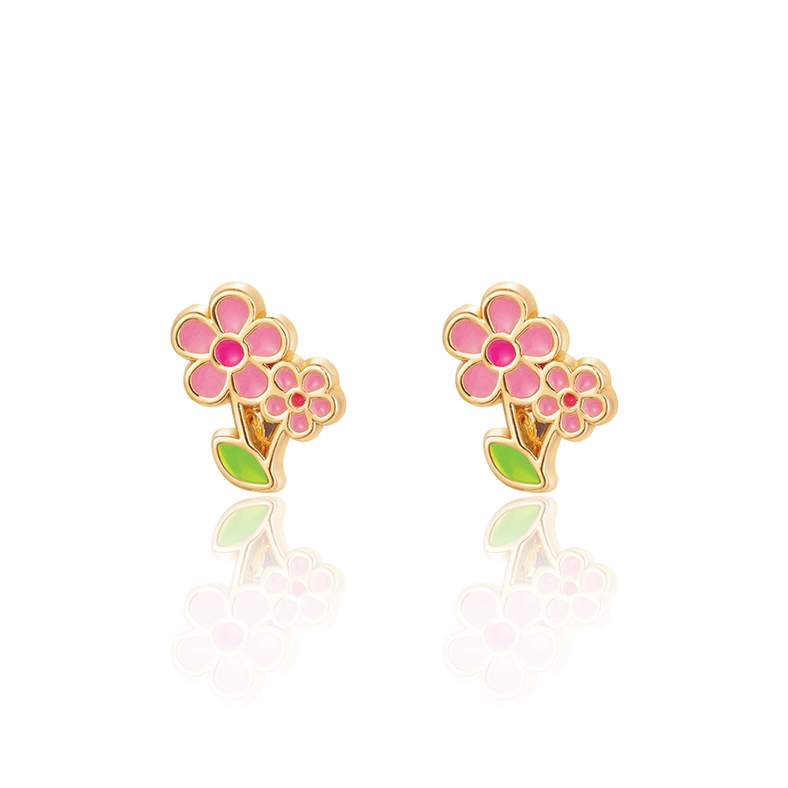 Two Pink Flower Stud Earrings