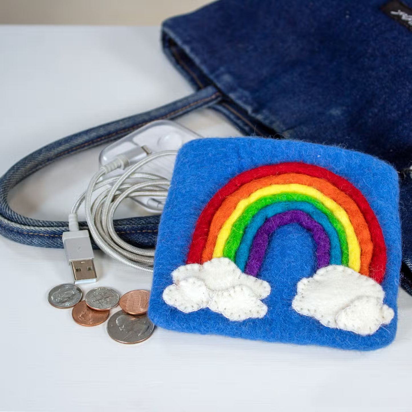 Felted Coin Purse - Rainbow