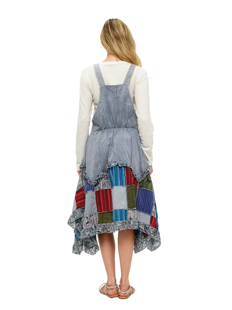 Hippie Print Patch Overall Dress