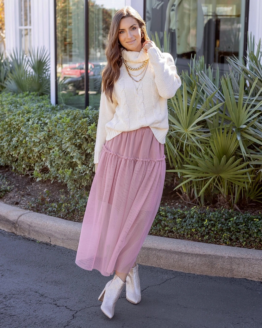 Mesh Tiered Maxi Skirt