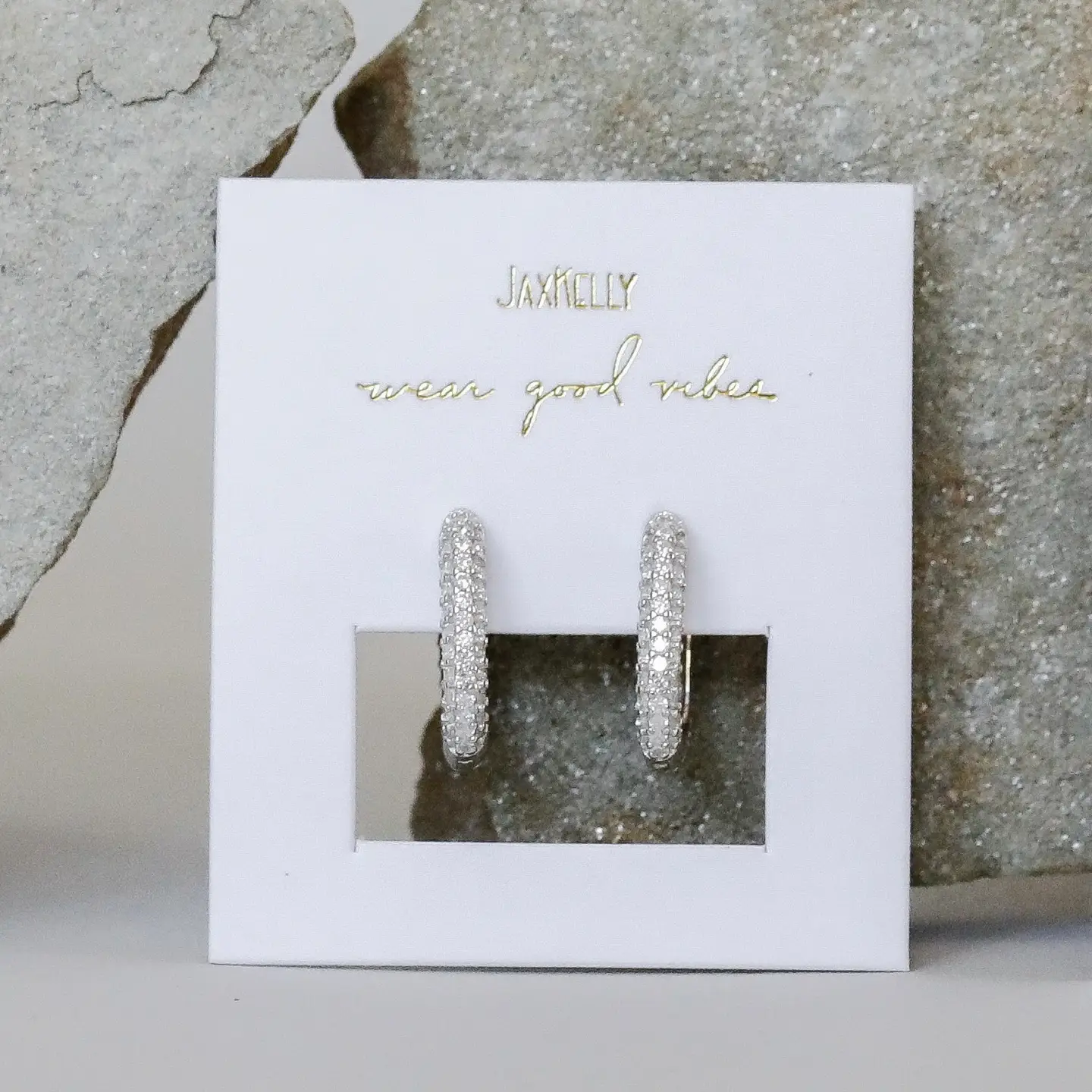 Silver Hoop Pave White CZ Earrings