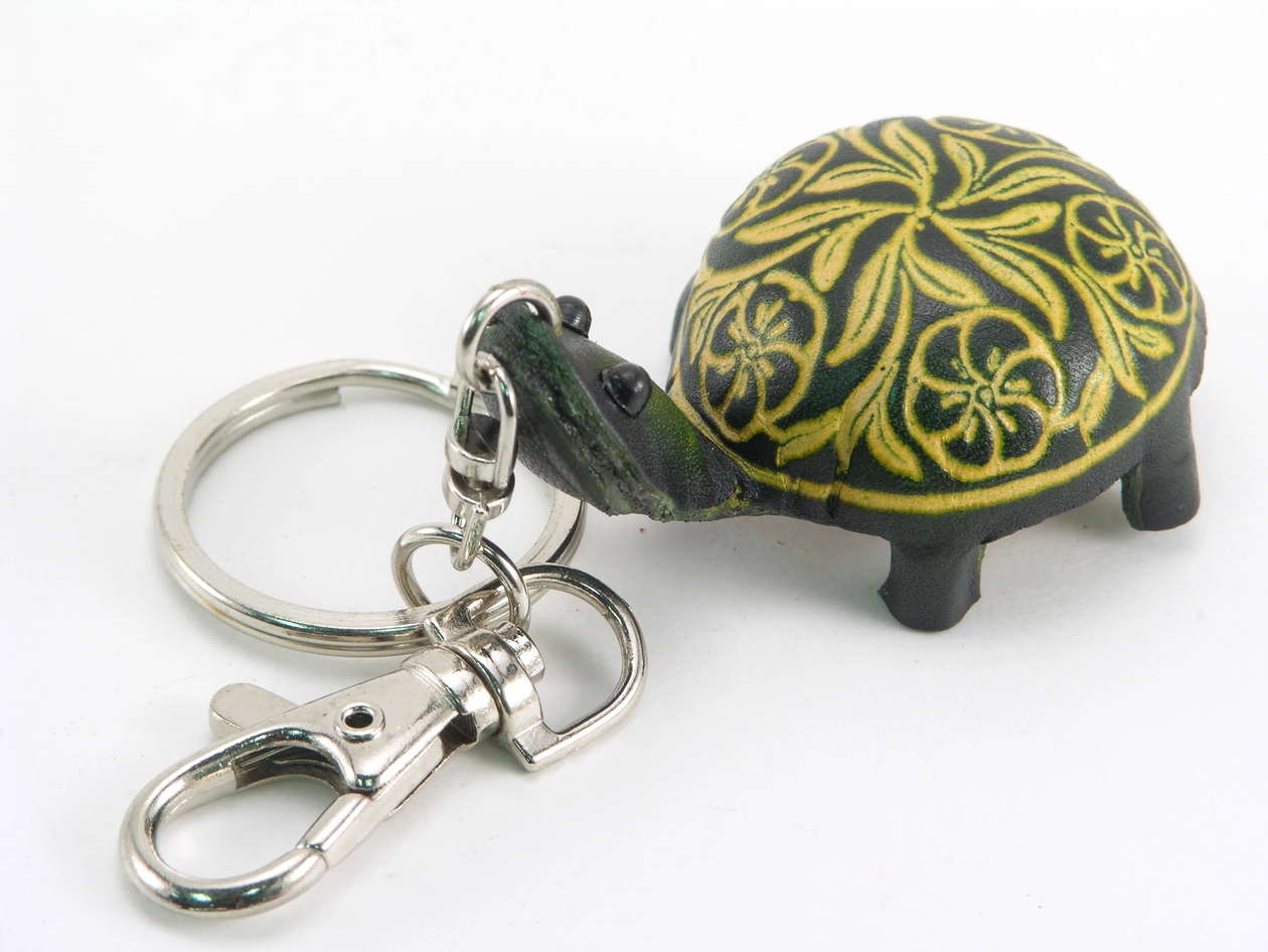 Leather Keychain Green Turtle-w/ Design