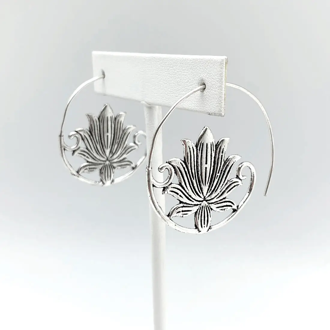Open Hoop Earrings Lotus Silver