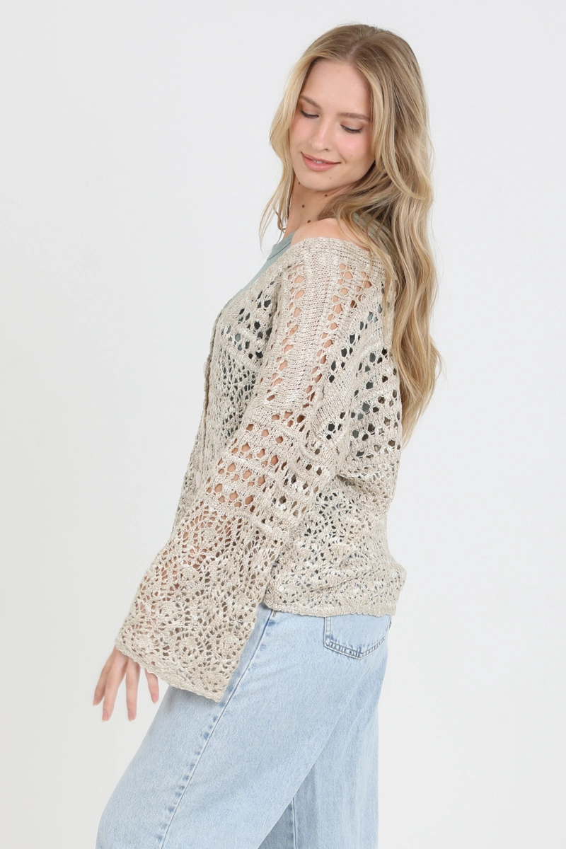 Open Knit Cardigan Sweater