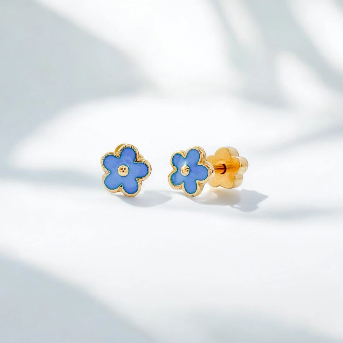 Blue Flowers Tiny Screw Back Earrings