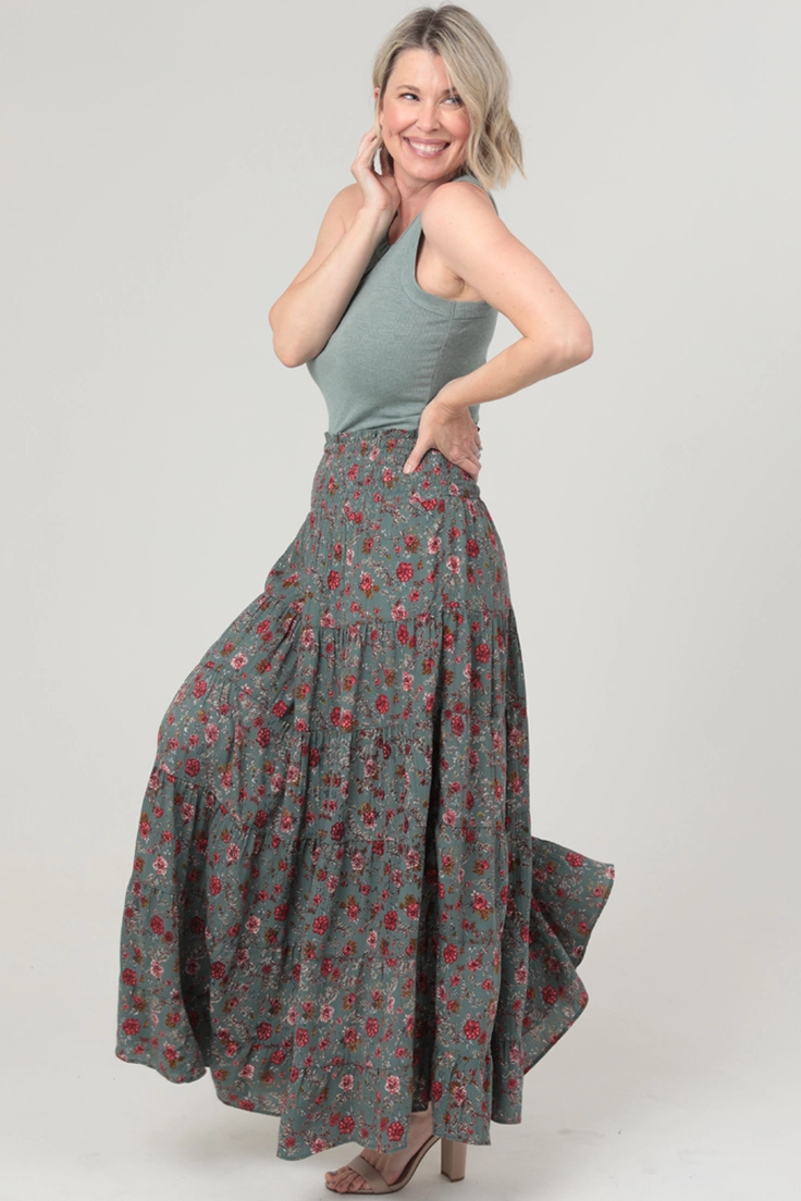 A Line Floral Print Maxi Skirt