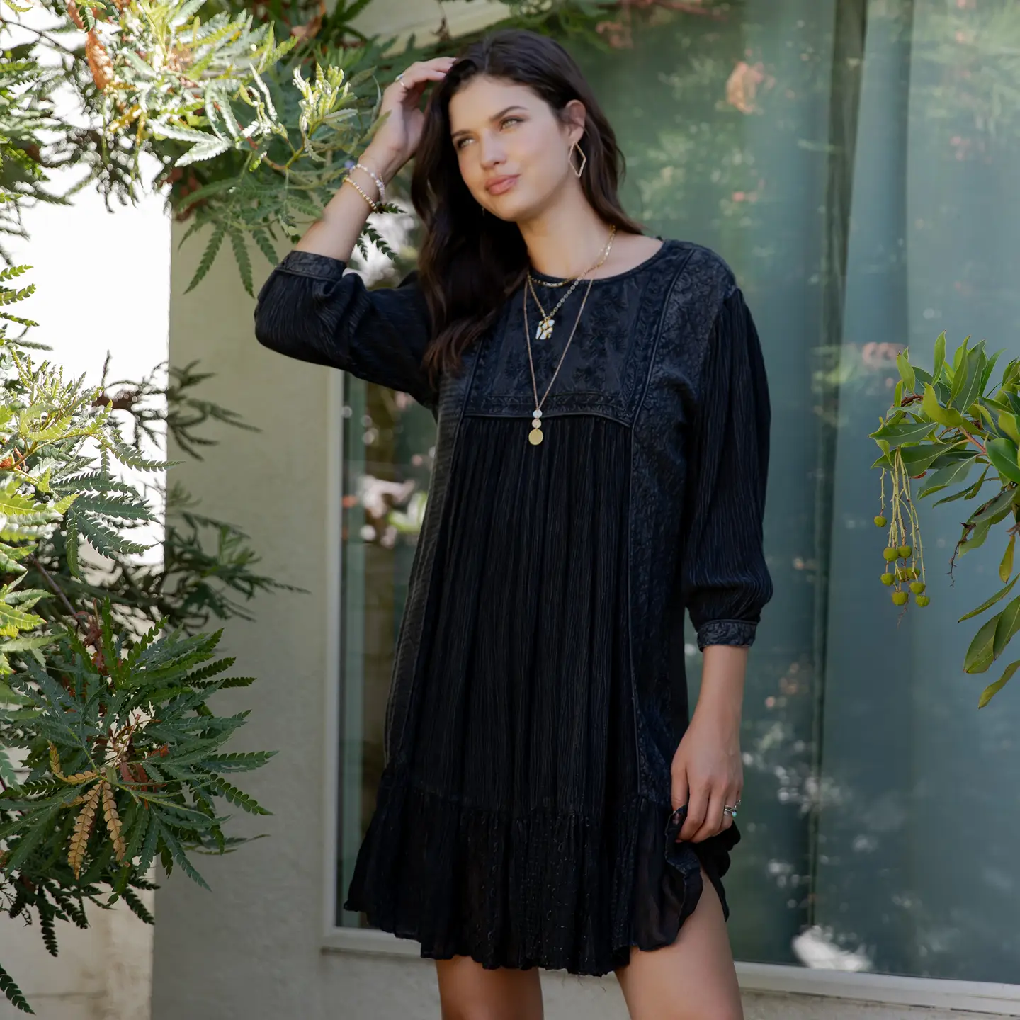 Boho Embroidered Babydoll Dress