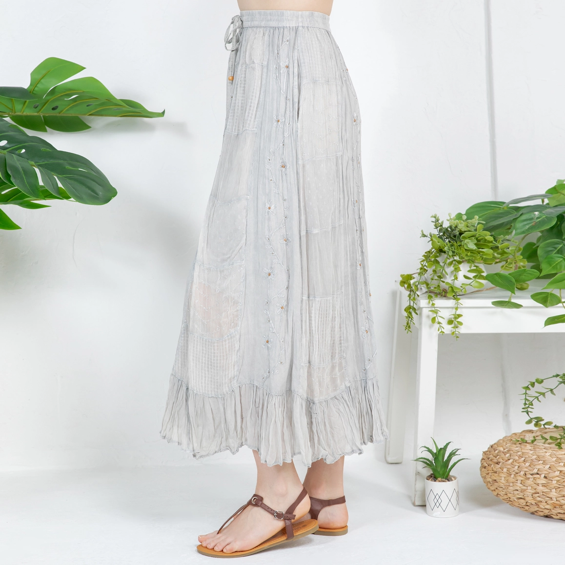 Patchwork Embroidered Maxi Skirt
