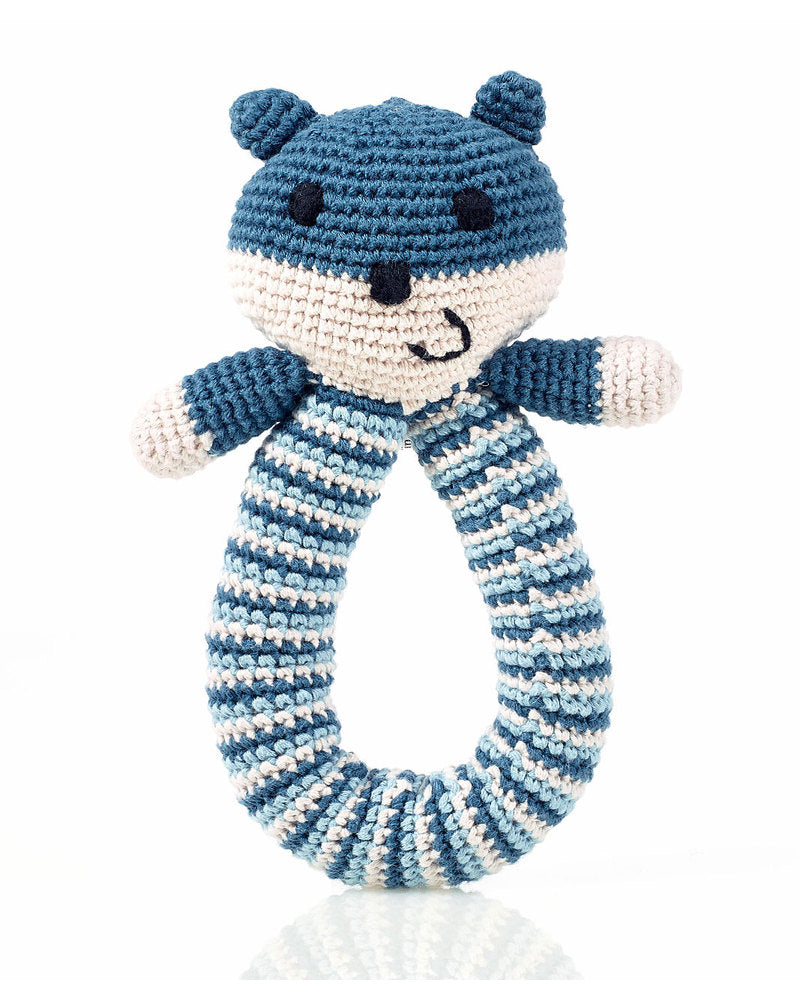 Organic Bear Ring Rattle Blue
