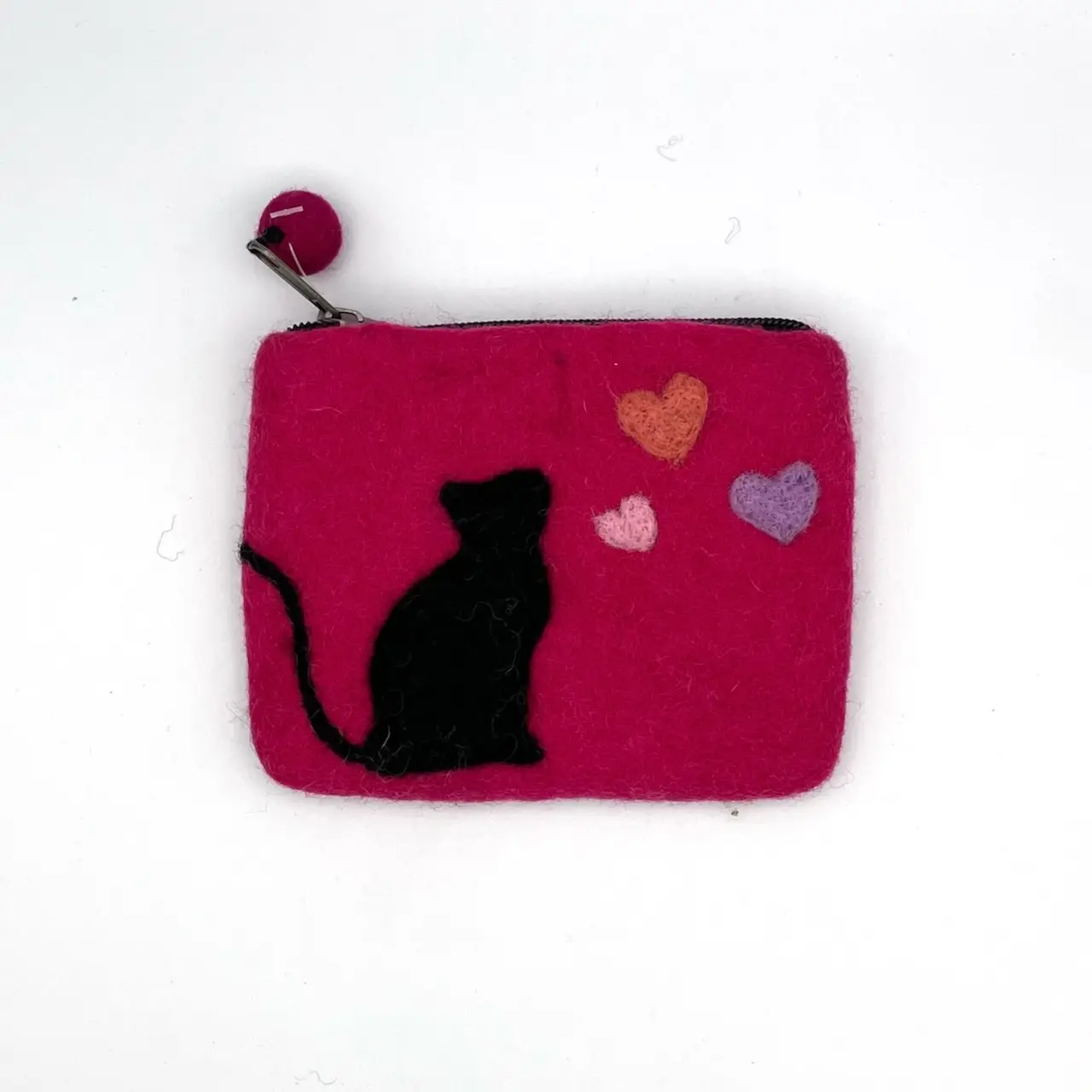 Cat With Hearts Felted Coin Purse