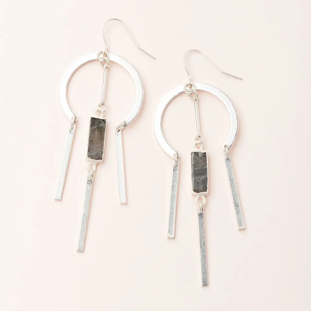 Stone Dream Catcher Earrings Labradorite Silver