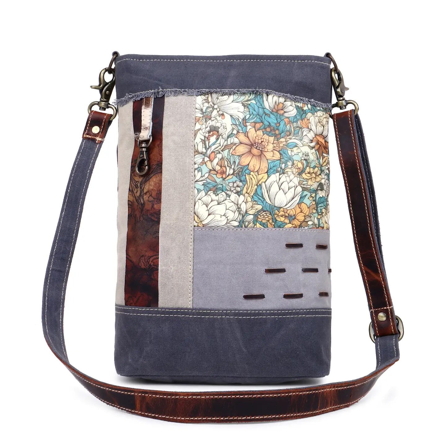 Women's Crossbody Bag - Teal & Orange Floral