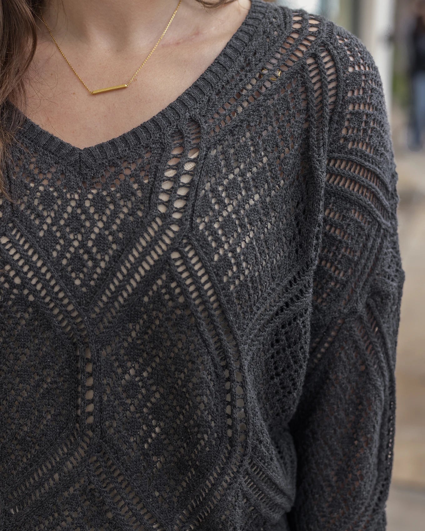 V-Neck Pointelle Sweater