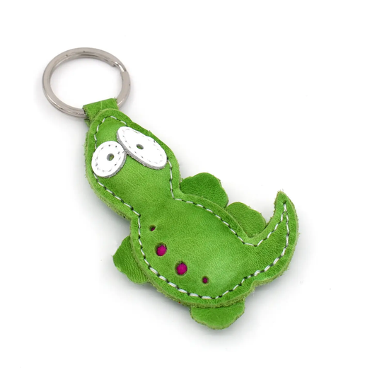 Green Lizard Leather Keychain