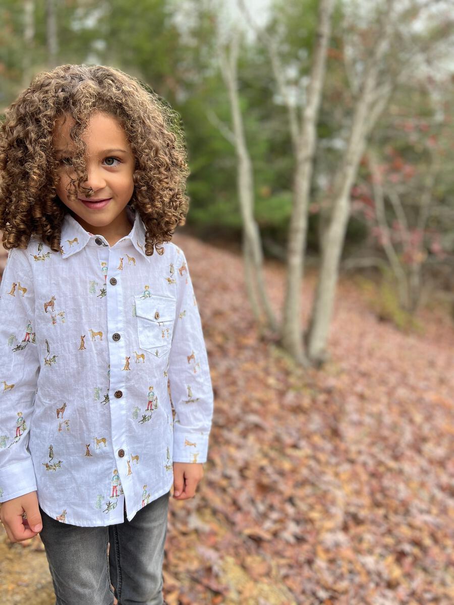 Boys Henry Dog Print Button Down Shirt